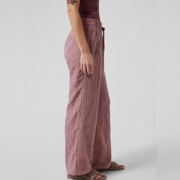 Athleta Cabo Linen Wide Leg Pants Trousers Elasticated Drawstring Waist Rose US4 - Picture 3 of 13